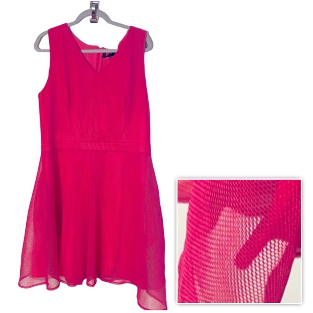 Lotus Mesh Fit and Flare  Dress Hot Pink 16W